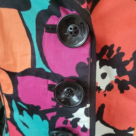 Cotton Floral Jacket Blazer Size 4 Bright Colors Pink Orange Turquoise Office - Picture 8 of 10